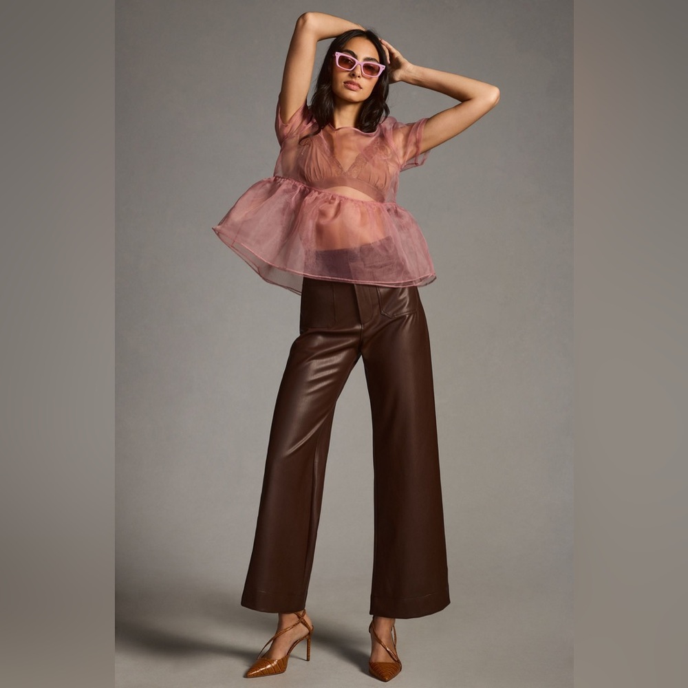 NWOT Maeve The Colette Wide Leg Vegan Faux Leather Trouser Pants Chocolate Brown